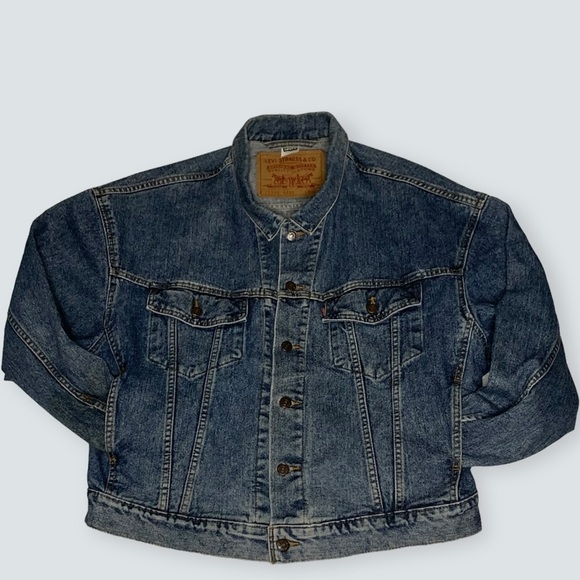 Levis Men’s Jean Jacket Size Large Cropped Denim 100% Cotton - Picture 10 of 16